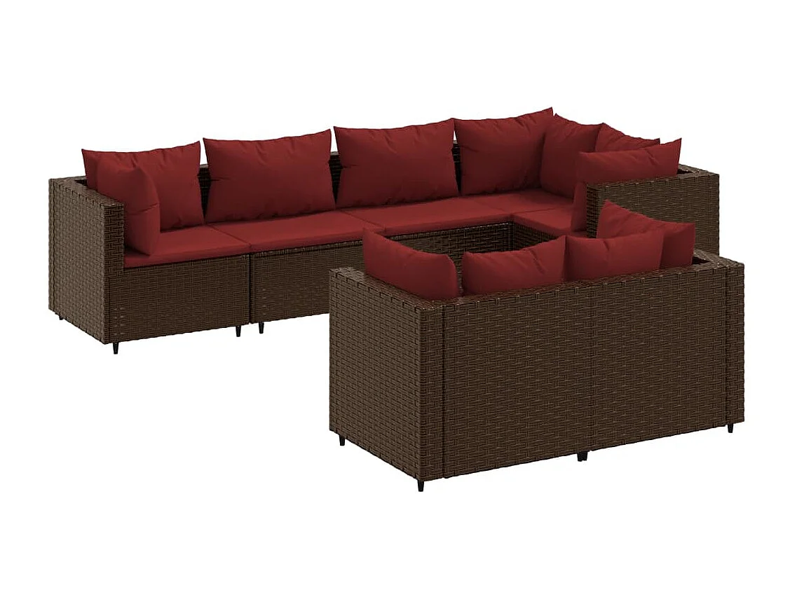 Set Divani da Giardino 7 pz con Cuscini in Polyrattan Marrone