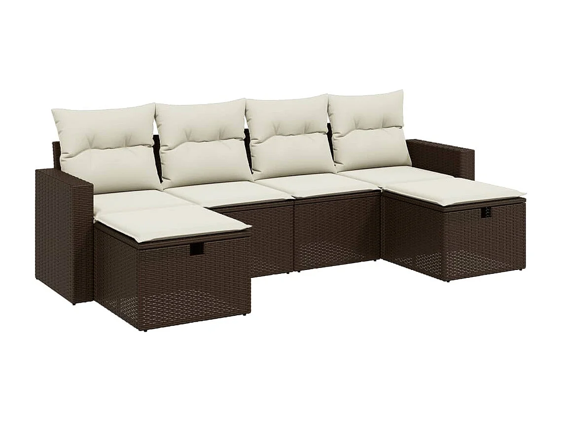 Set Divano da Giardino 6 pz con Cuscini Marrone in Polyrattan
