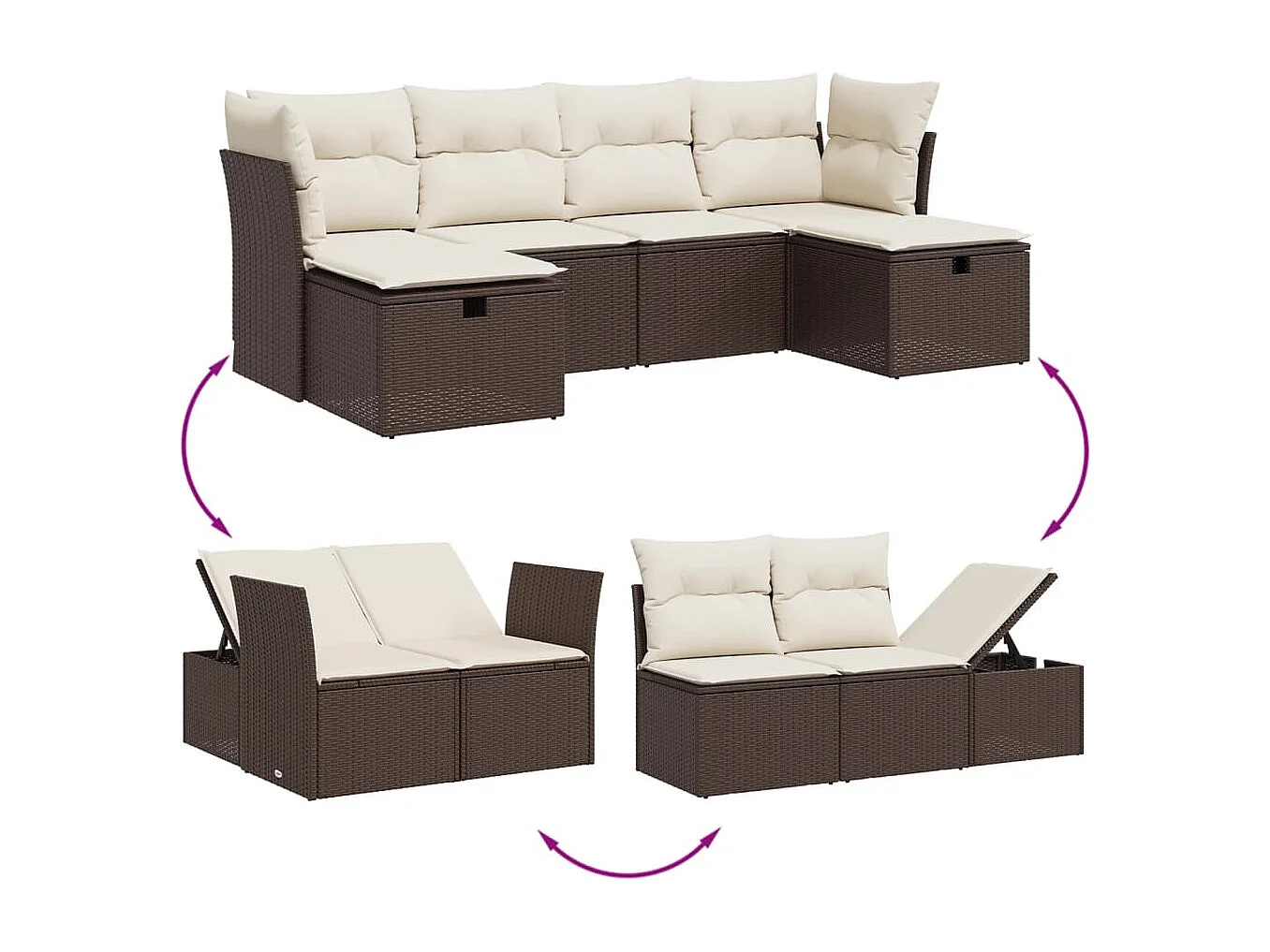 Set Divano da Giardino 6 pz con Cuscini Marrone in Polyrattan