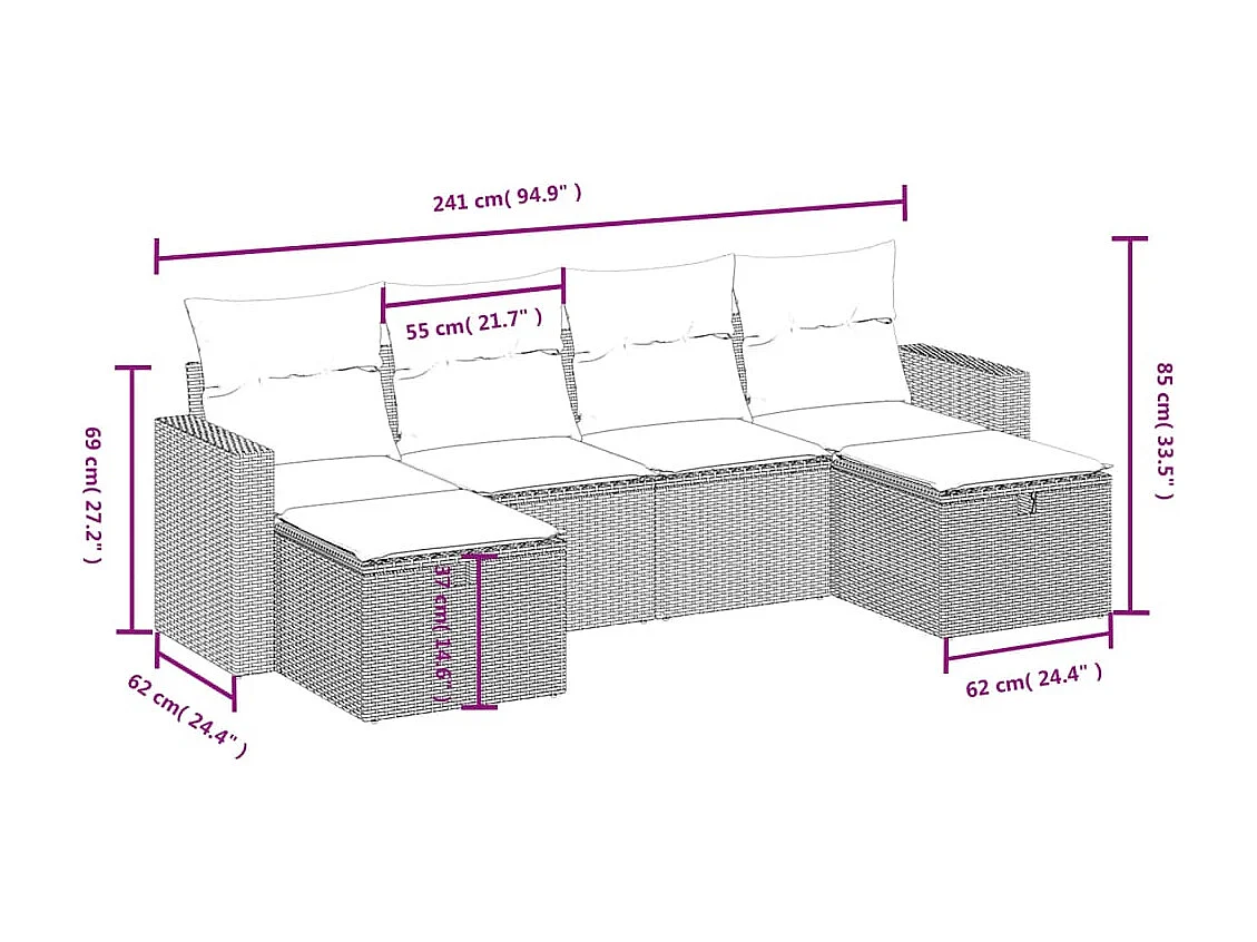 Set Divano da Giardino 6 pz con Cuscini Marrone in Polyrattan