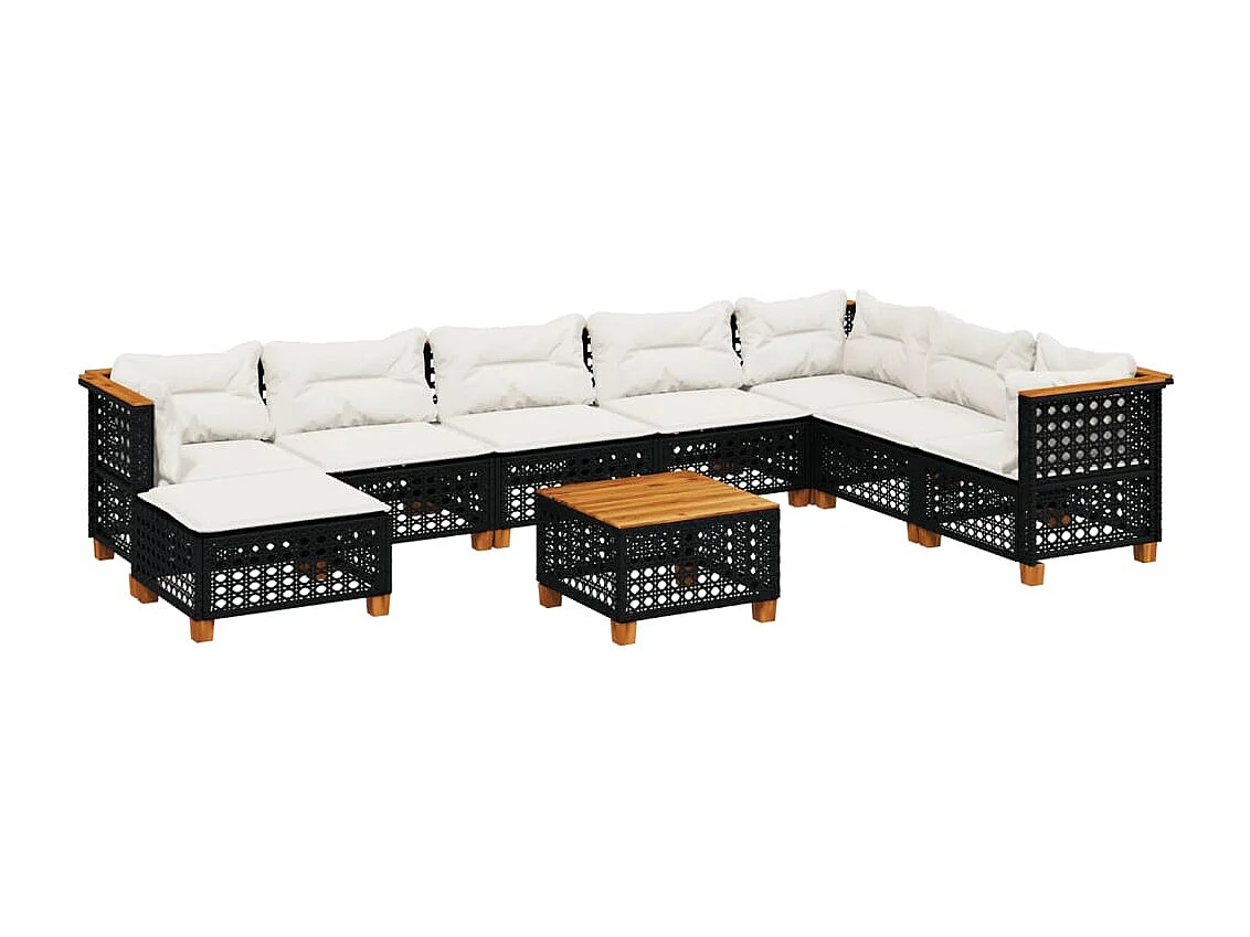 Set de sofás de jardín 8 piezas y cojines ratán sintético negro