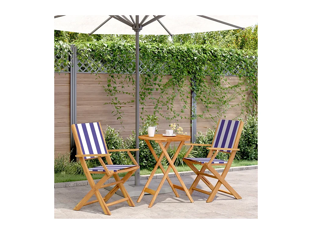 3-tlg. Bistro-Set Blau und Weiß Stoff und Massivholz