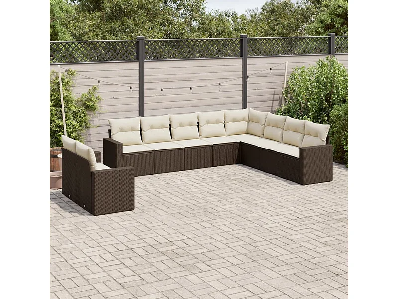 Set Divani da Giardino 10pz con Cuscini in Polyrattan Marrone