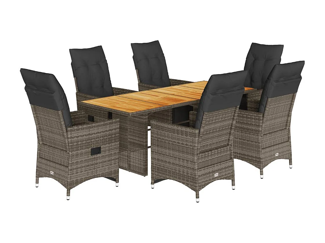 Set Bistrò da Giardino 7 pz con Cuscini in Polyrattan Grigio