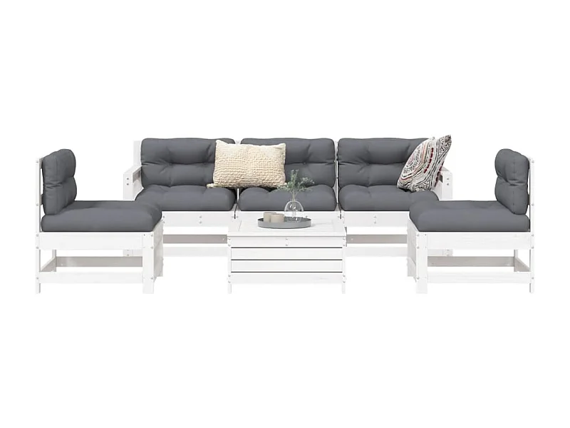 Set Divani da Giardino 6 pz Bianco in Legno Massello di Pino