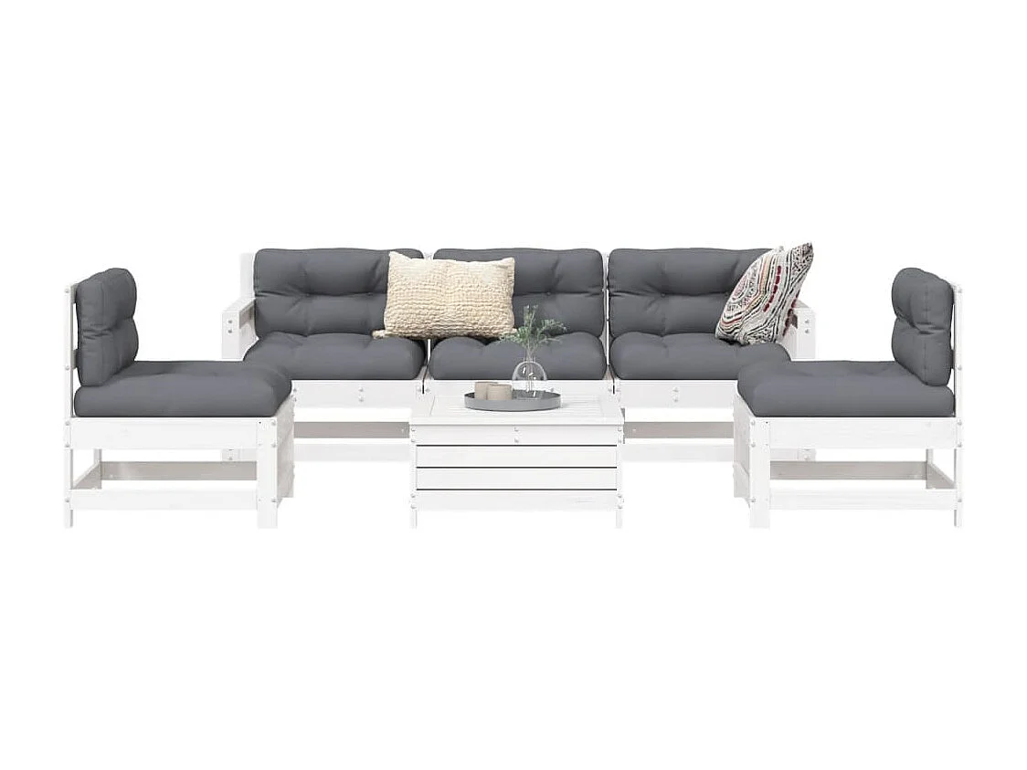 Set Divani da Giardino 6 pz Bianco in Legno Massello di Pino