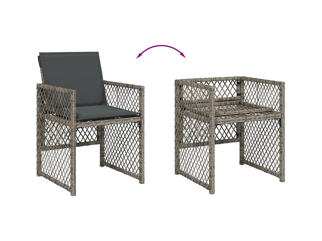 Ensemble à manger de jardin 9 pcs coussins gris résine tressée