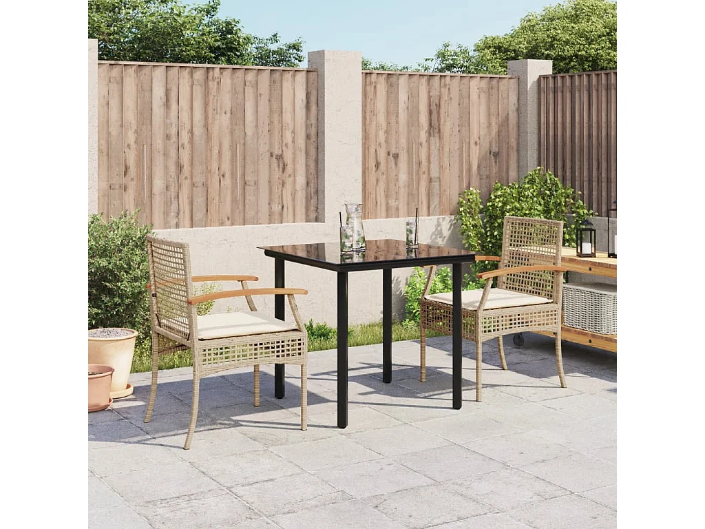 3-delige Tuinset met kussens poly rattan beige
