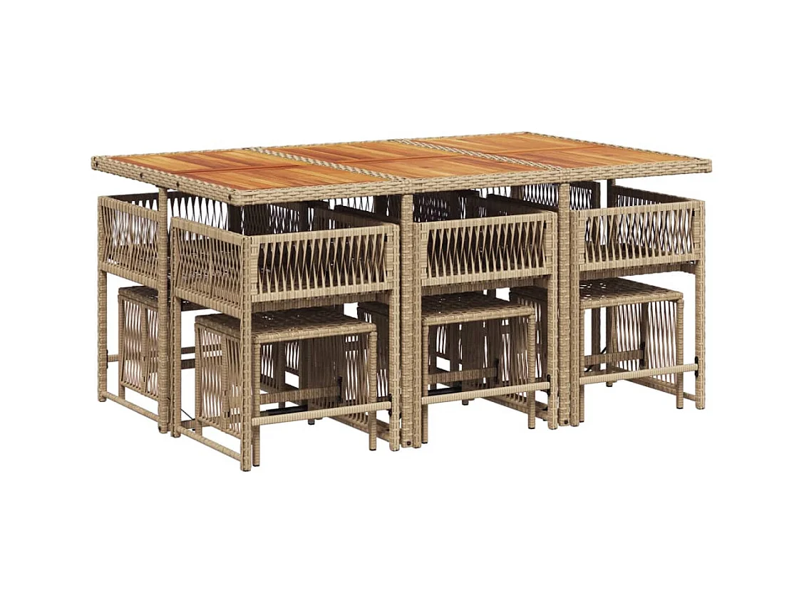 Ensemble à manger de jardin et coussins 11 pcs beige poly rotin