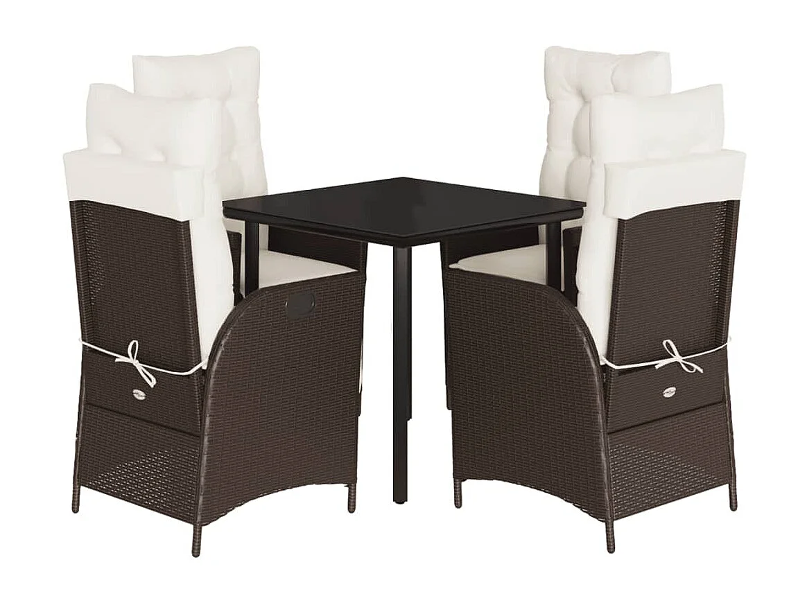 Set da Pranzo da Giardino 5pz con Cuscini in Polyrattan Marrone