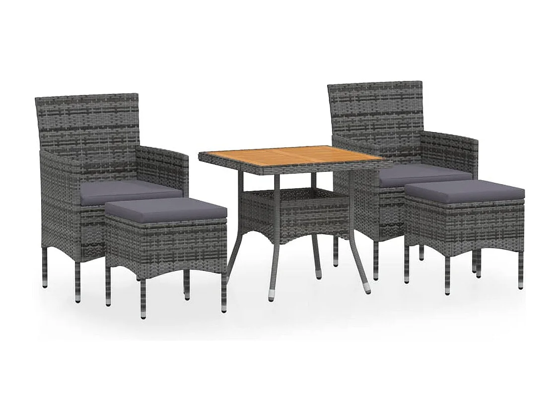 5-tlg. Garten-Essgruppe Poly Rattan & Massivholz Akazie Grau