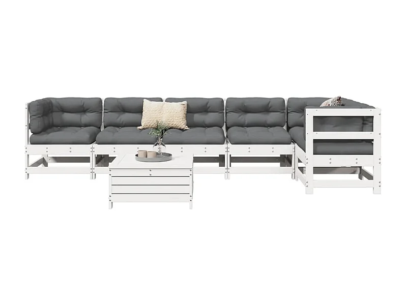 Set Divani da Giardino 7 pz Bianco in Legno Massello di Pino