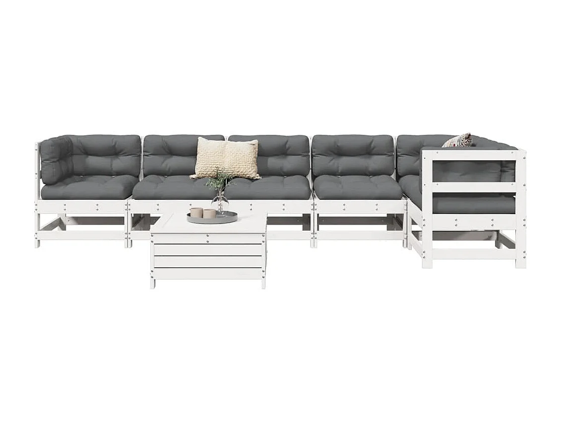 Salon de jardin 7 pcs blanc bois de pin massif