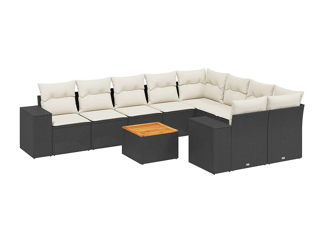 10-delige Loungeset met kussens poly rattan zwart