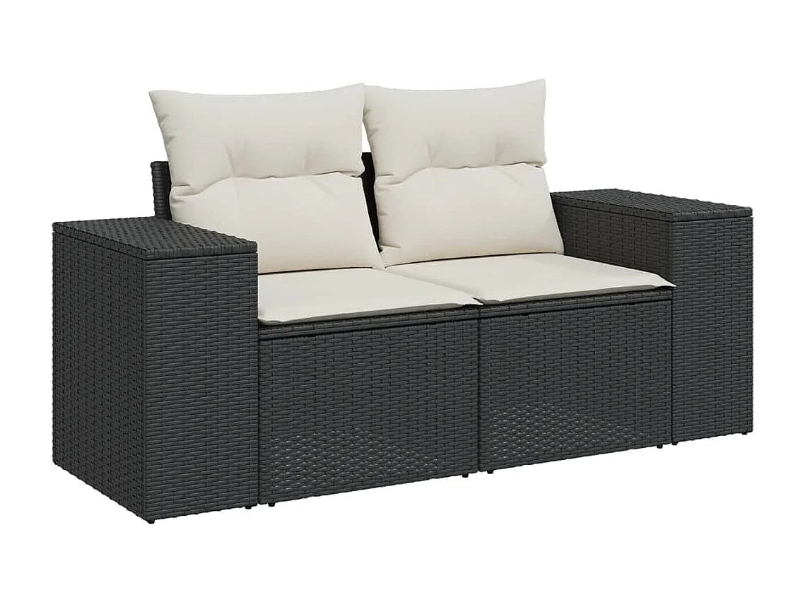 10-delige Loungeset met kussens poly rattan zwart