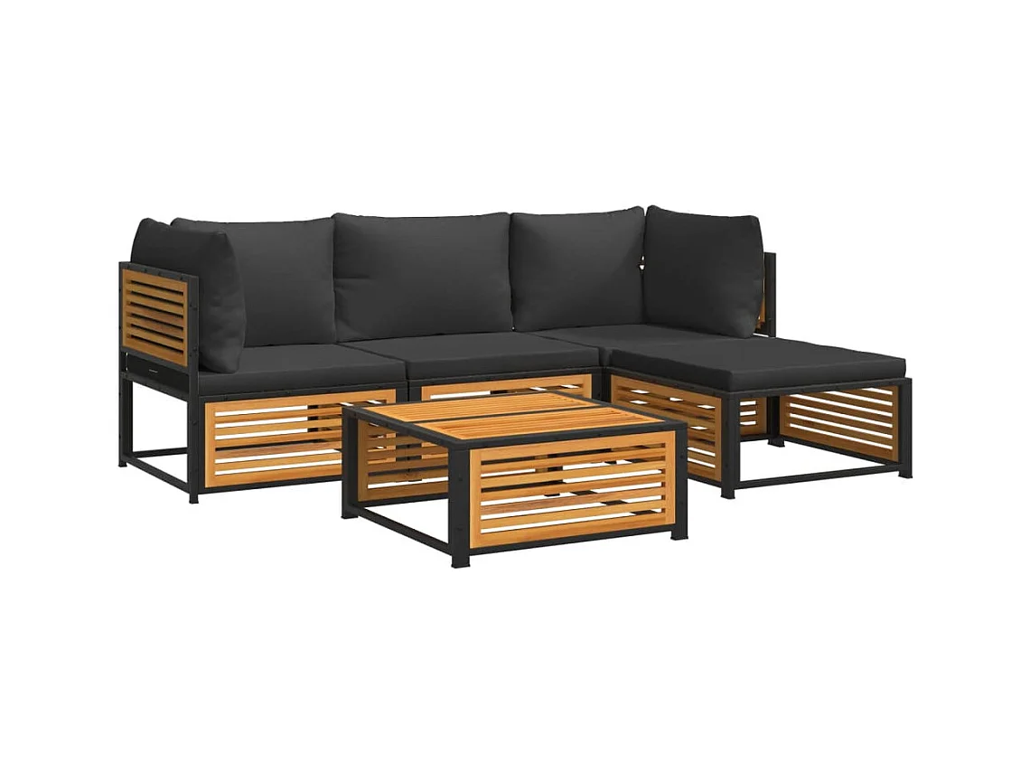 Salon de jardin avec coussins 5 pcs Bois d'acacia solide