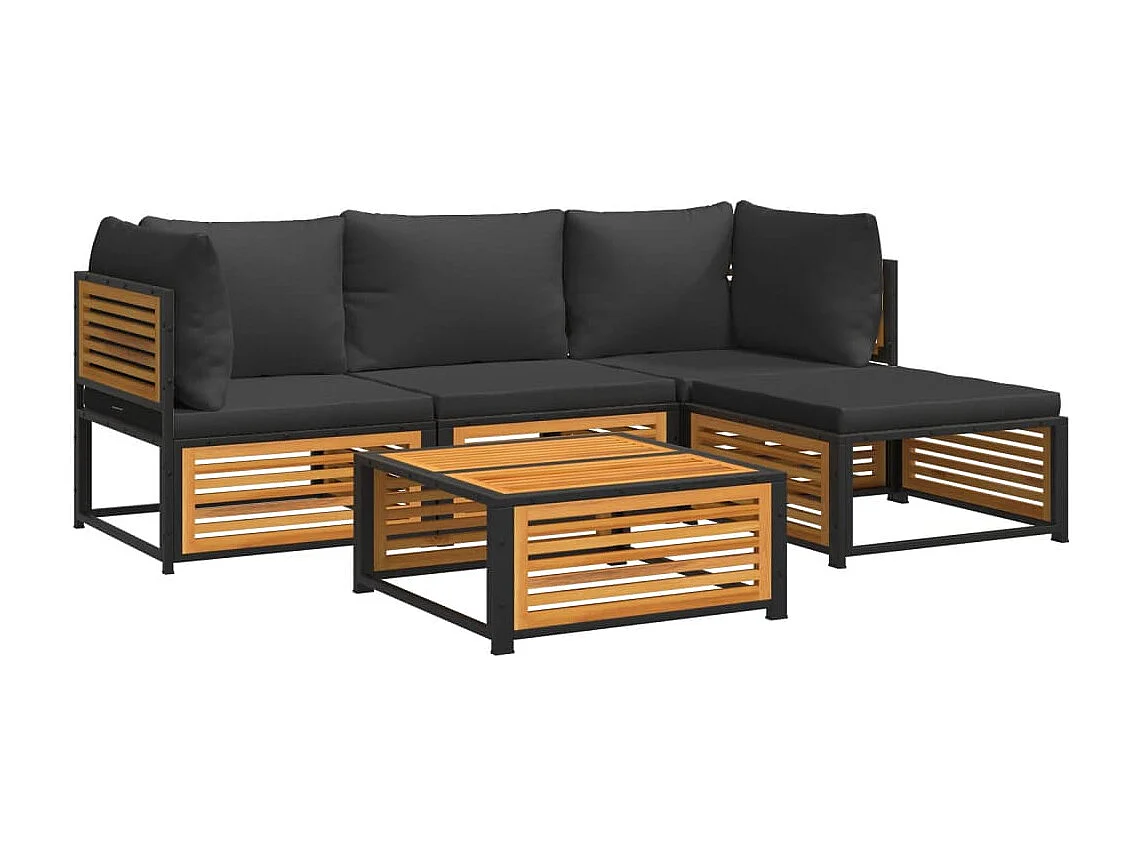 Salon de jardin avec coussins 5 pcs Bois d'acacia solide