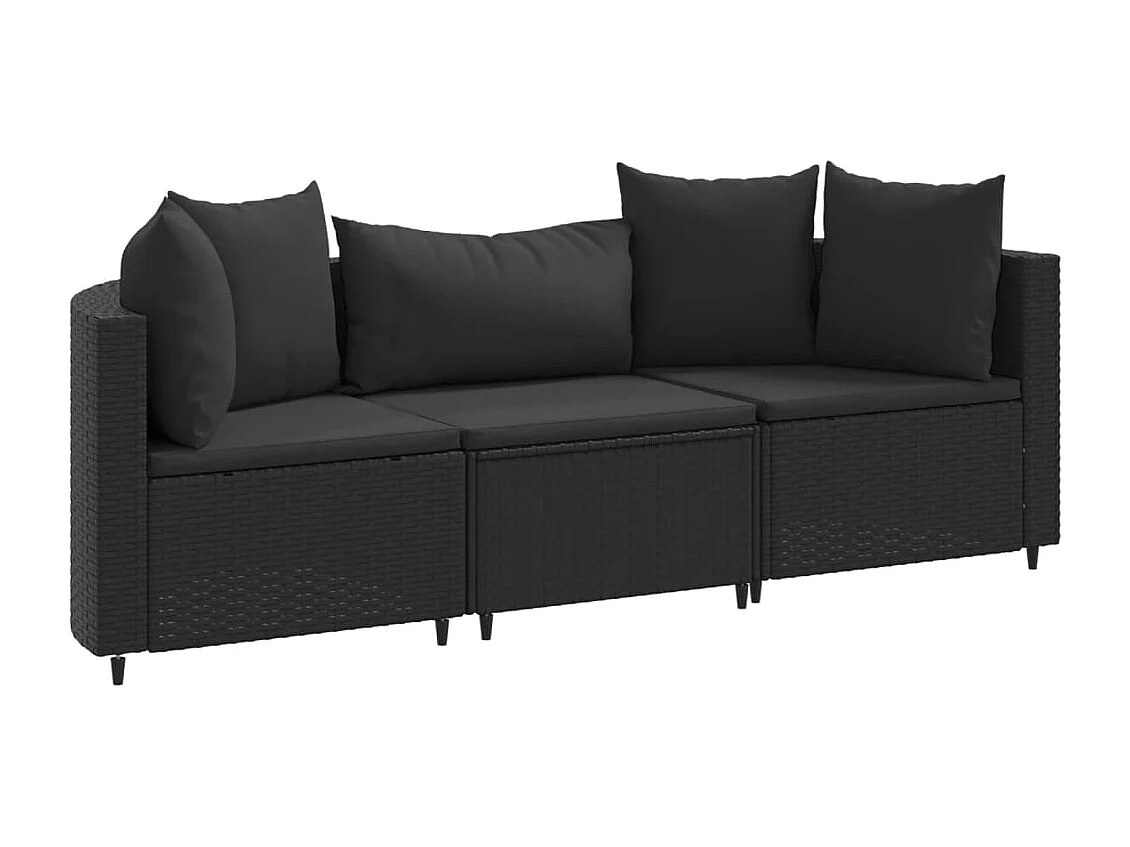 Salon de jardin 3 pcs avec coussins noir résine tressée