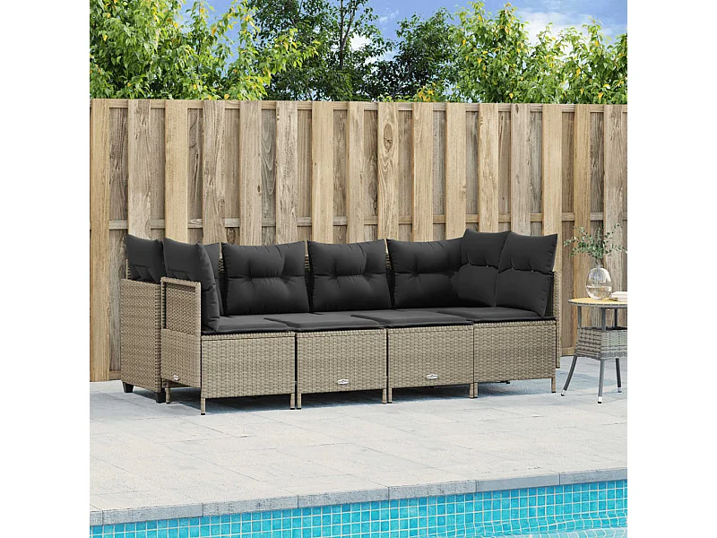 Set Divano da Giardino 5pz con Cuscini Grigio Chiaro Polyrattan