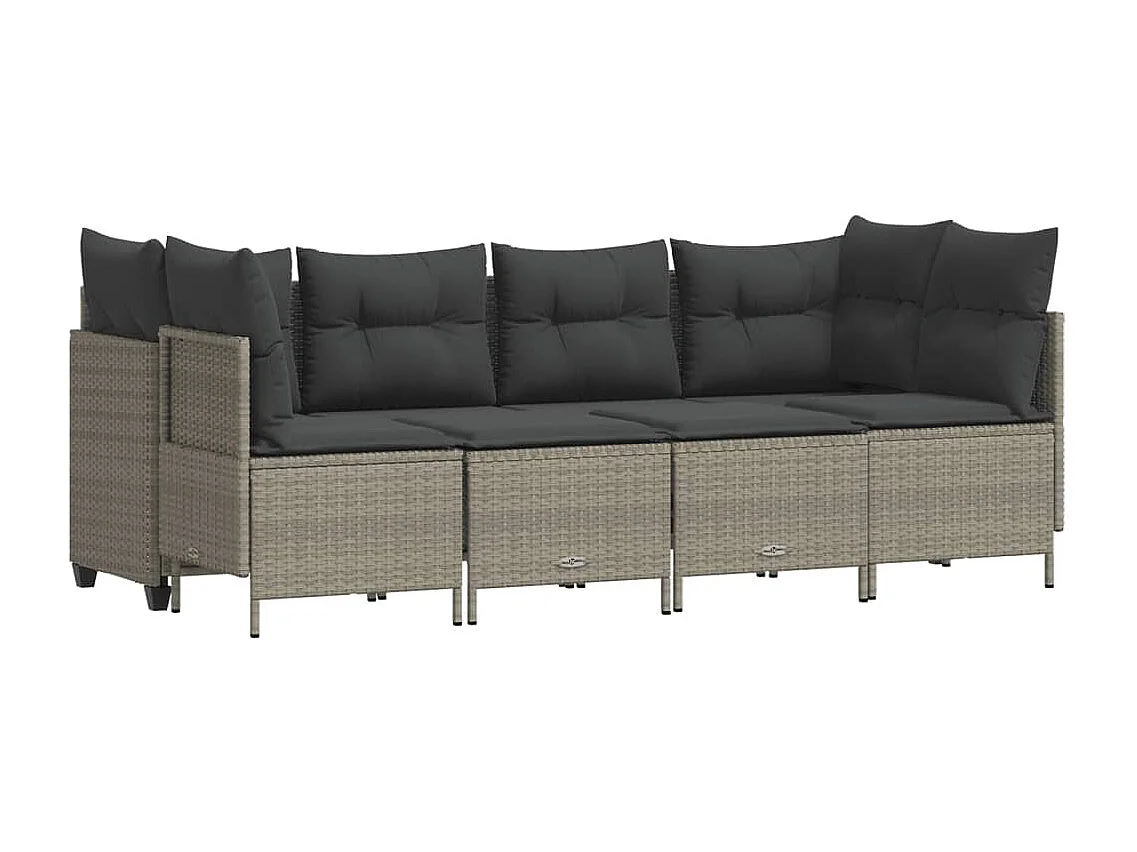 Salon de jardin 5 pcs avec coussins gris clair résine tressée