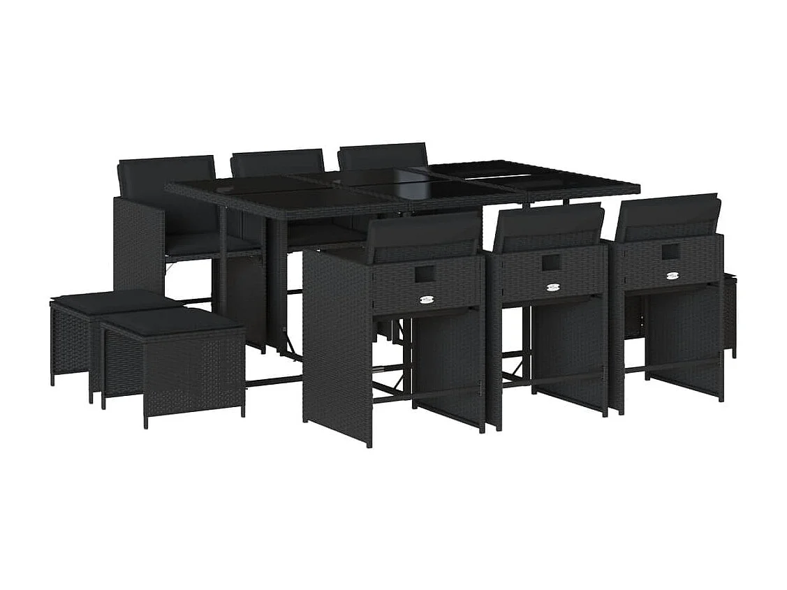 Ensemble à manger de jardin 11 pcs coussins noir résine tressée
