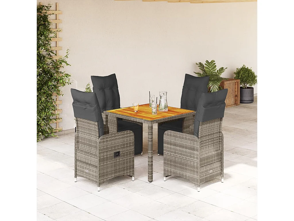 Ensemble de bistro de jardin 5 pcs coussins gris poly rotin