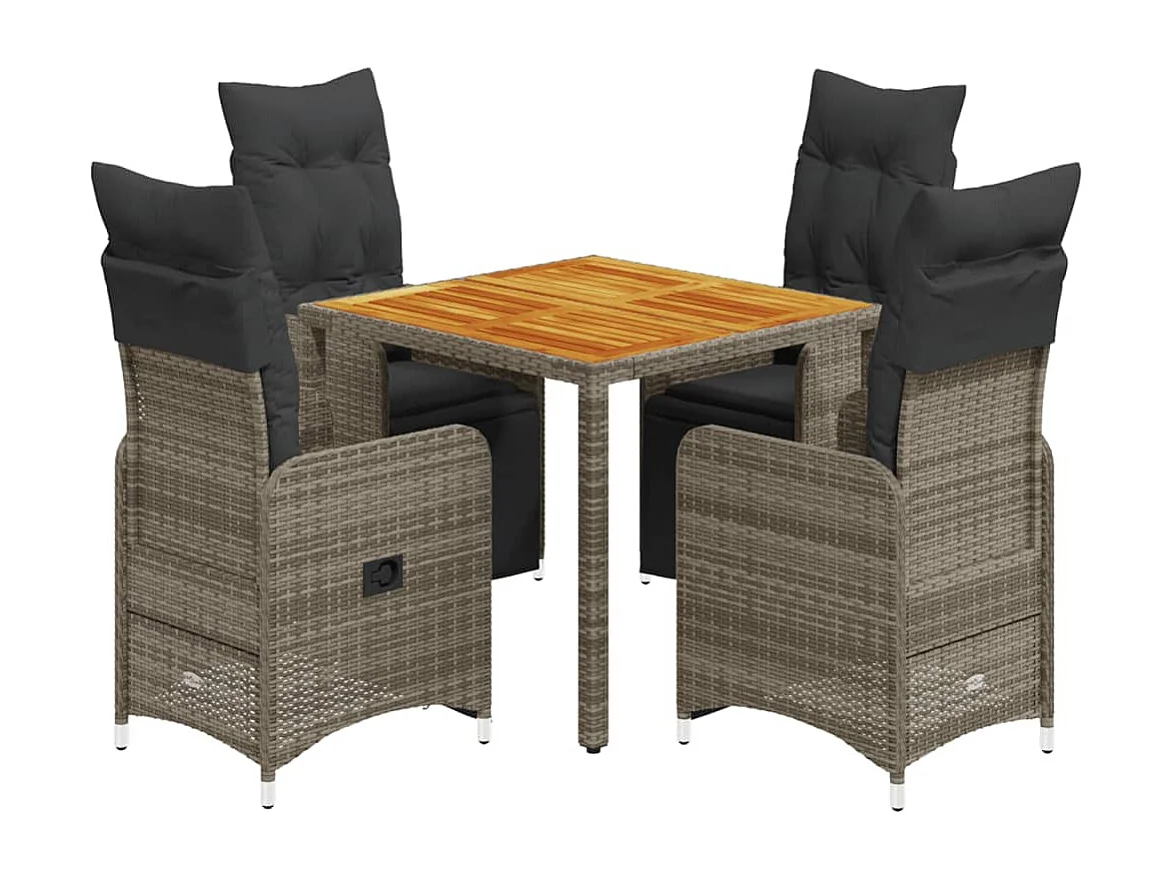 Ensemble de bistro de jardin 5 pcs coussins gris poly rotin