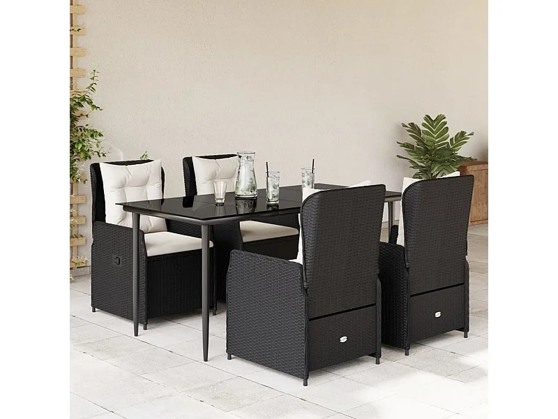 Set da Pranzo da Giardino 5 pz Nero con Cuscini in Polyrattan