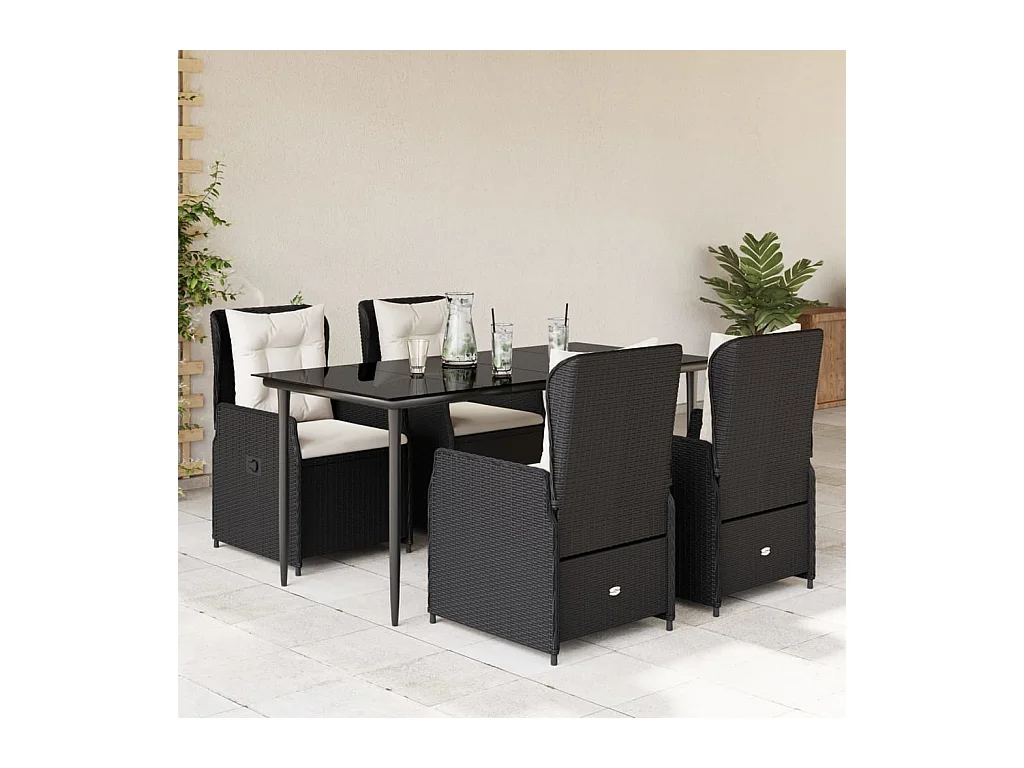 Ensemble à manger de jardin coussins 5pcs Noir Résine tressée