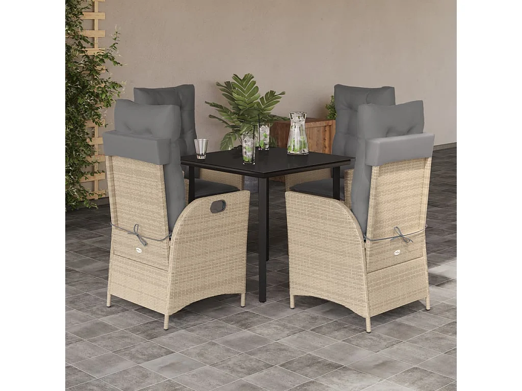 5-delige Tuinset met kussens poly rattan beige