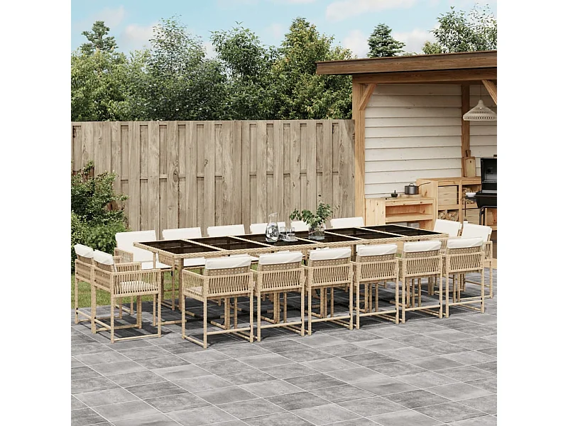 17-tlg. Garten-Essgruppe mit Kissen Beige Poly Rattan
