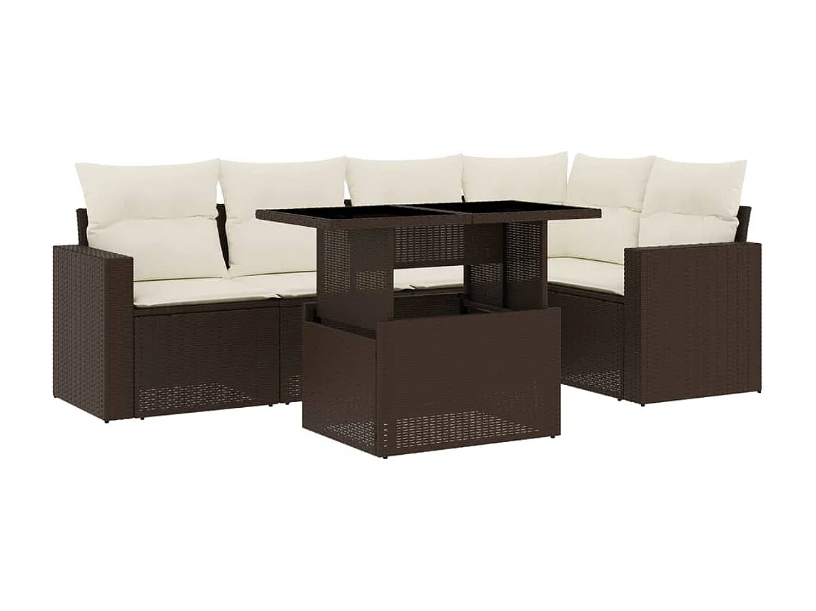 6-tlg. Garten-Sofagarnitur mit Kissen Braun Poly Rattan