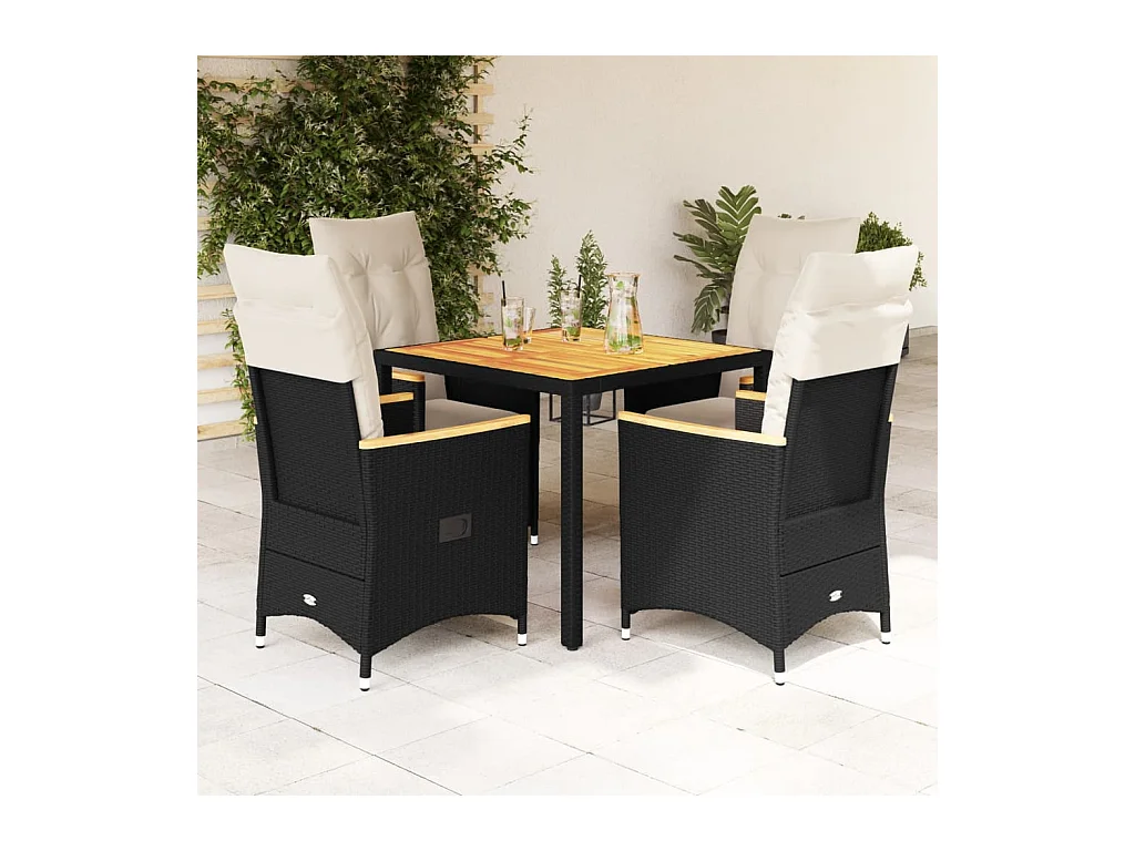 Ensemble à manger de jardin coussins 5pcs Noir Résine tressée