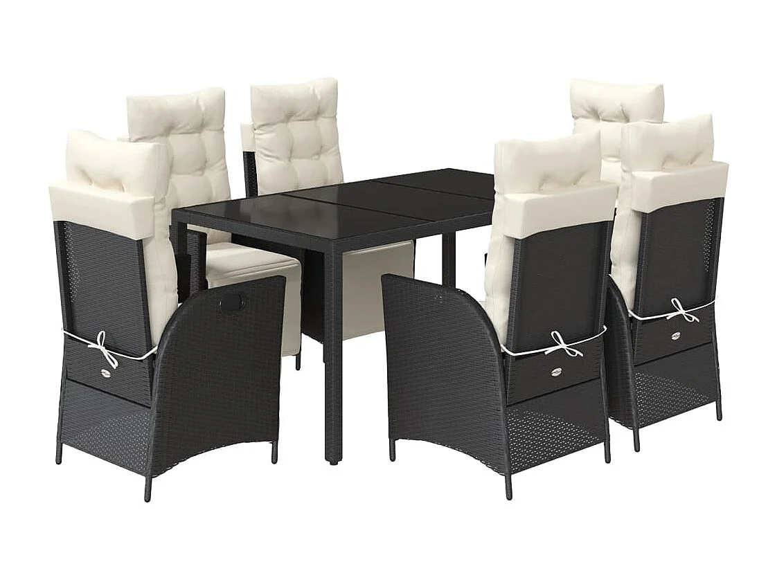 Ensemble à manger de jardin coussins 7pcs Noir Résine tressée