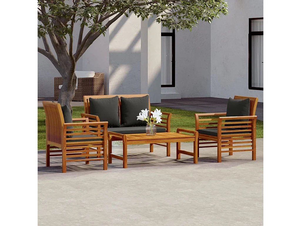 Salon de jardin 4 pcs avec coussins Bois d'acacia solide