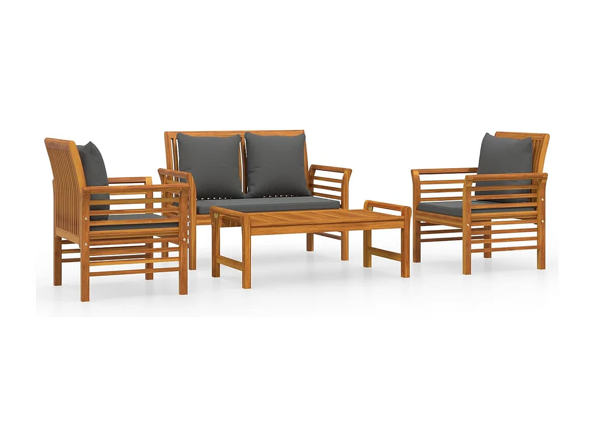 Salon de jardin 4 pcs avec coussins Bois d'acacia solide