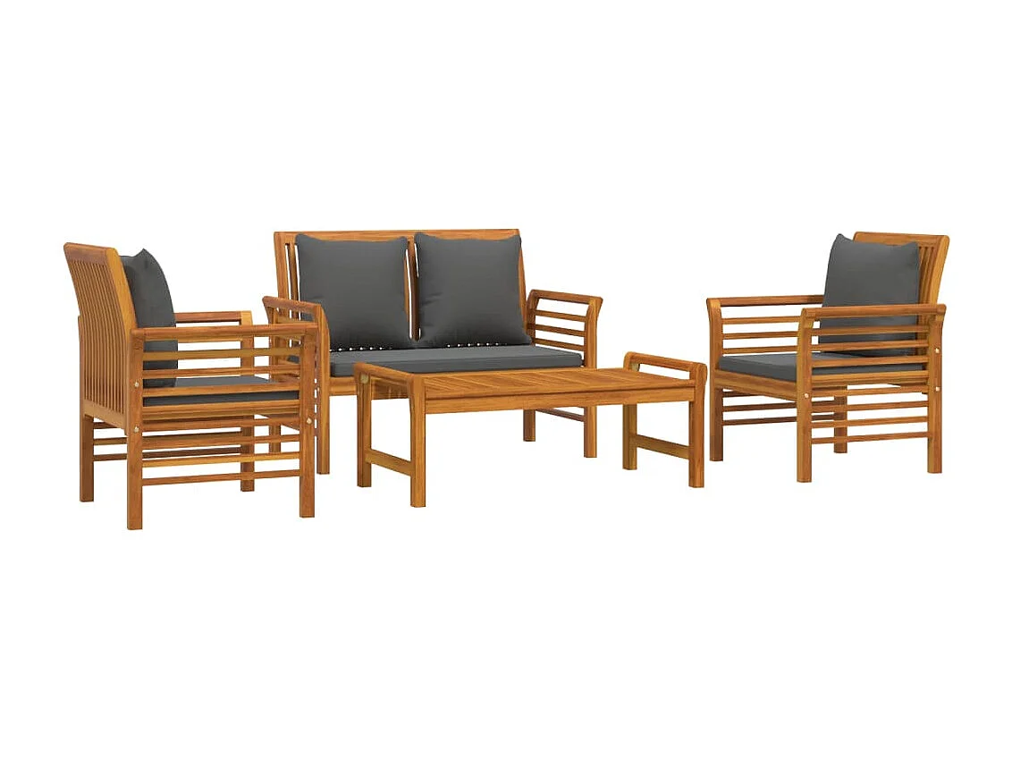 Salon de jardin 4 pcs avec coussins Bois d'acacia solide