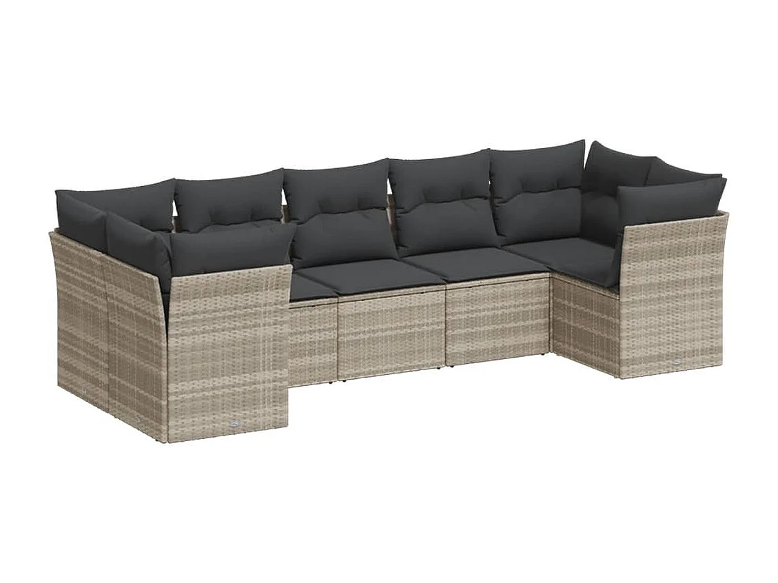 Salon de jardin avec coussins 7 pcs gris clair résine tressée