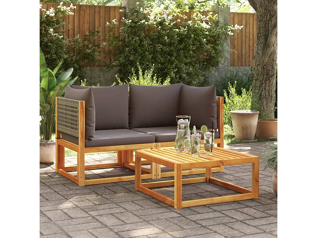 Divani Angolari da Giardino con Cuscini 2pz Massello Acacia