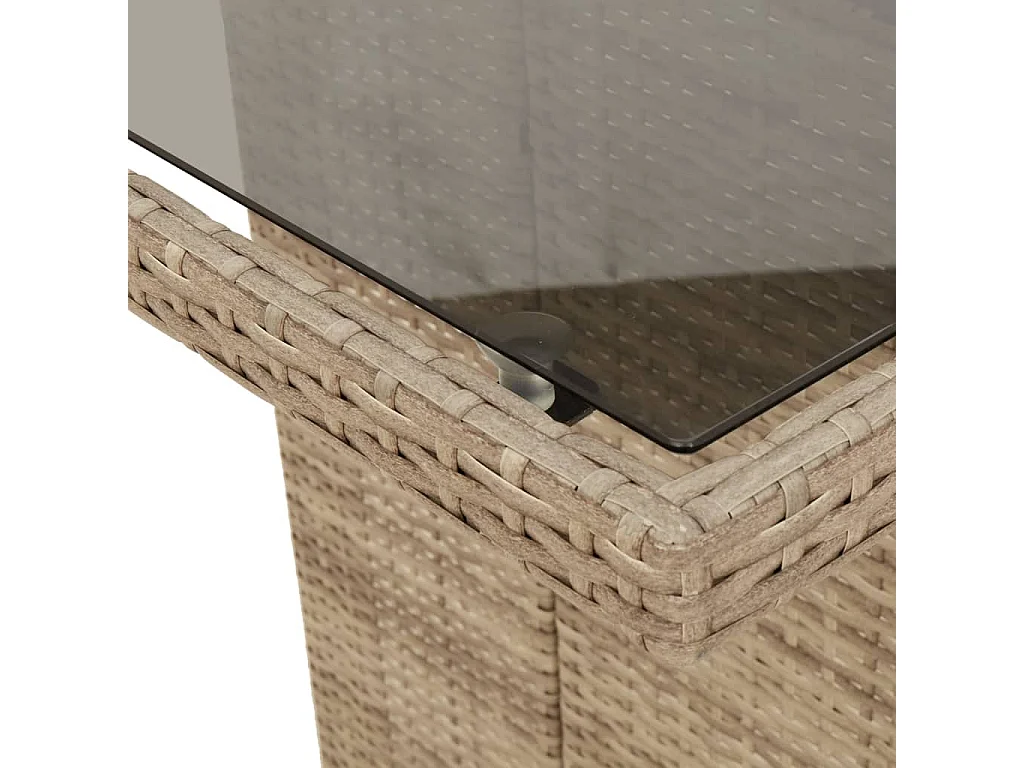 7 pcs conjunto de jantar p/ jardim com almofadões vime PE bege