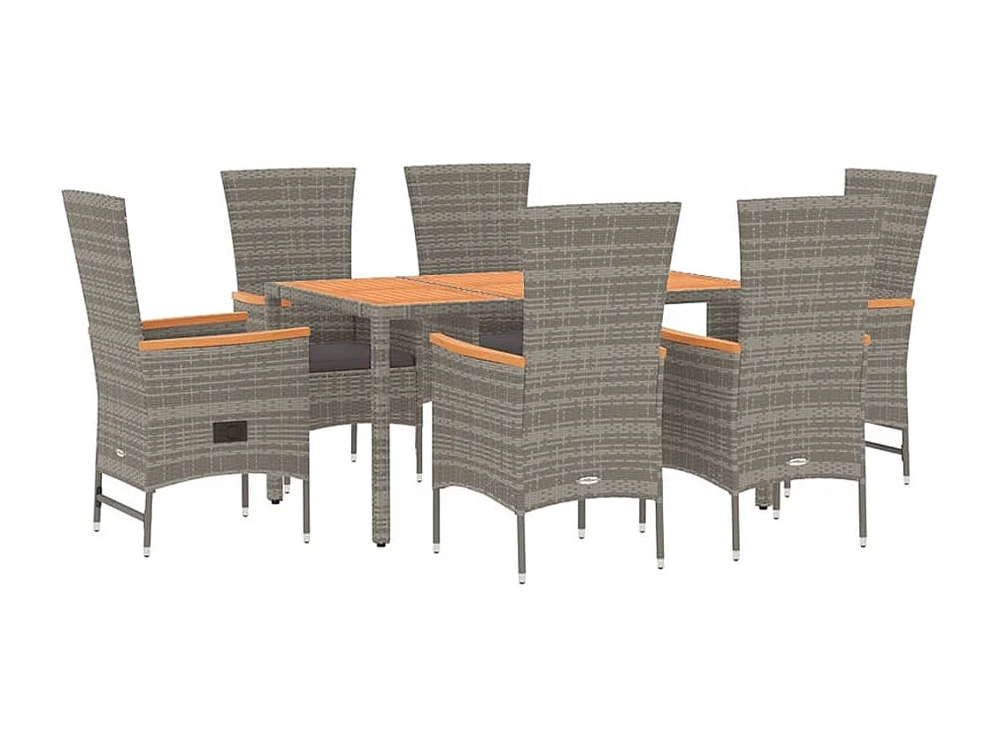 Ensemble à manger de jardin et coussins 7 pcs gris rotin