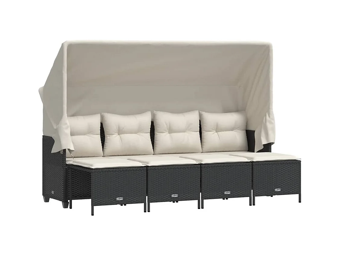 5-delige Loungeset met kussens poly rattan zwart