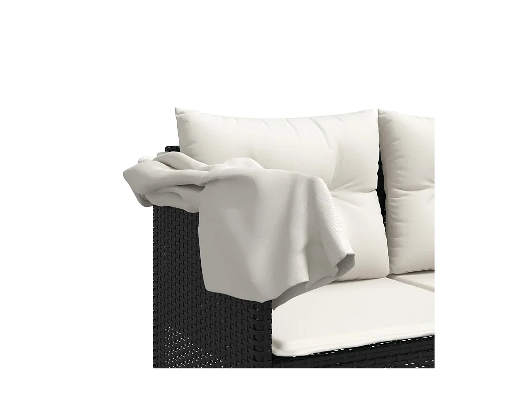 5-delige Loungeset met kussens poly rattan zwart