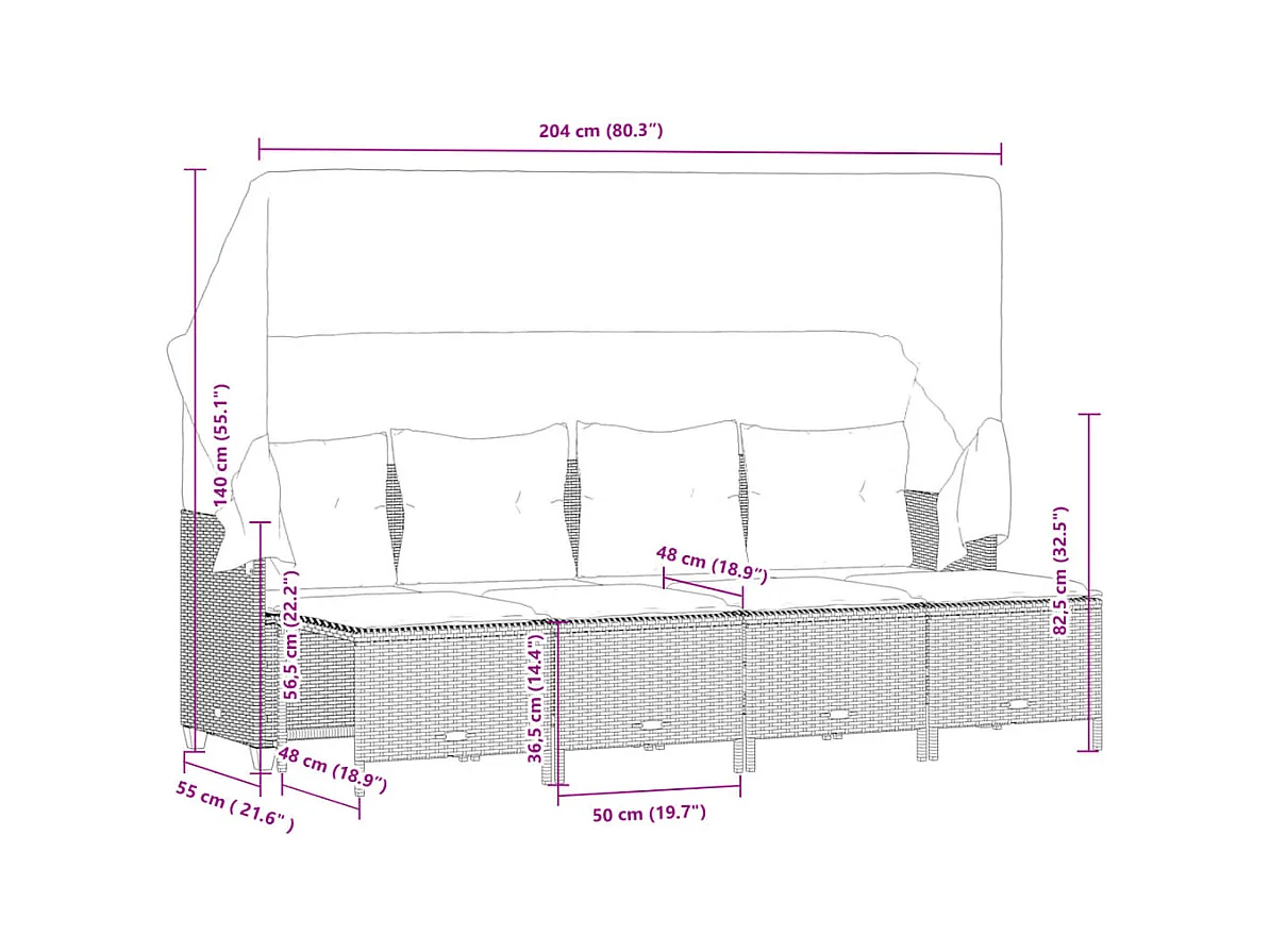 5-delige Loungeset met kussens poly rattan zwart