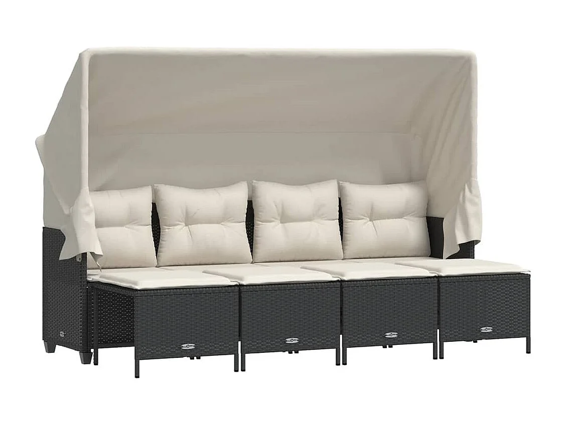 5-tlg. Garten-Sofagarnitur mit Kissen Schwarz Poly Rattan