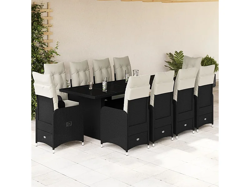 Set da Bistrò da Giardino 11 pz con Cuscini Nero in Polyrattan