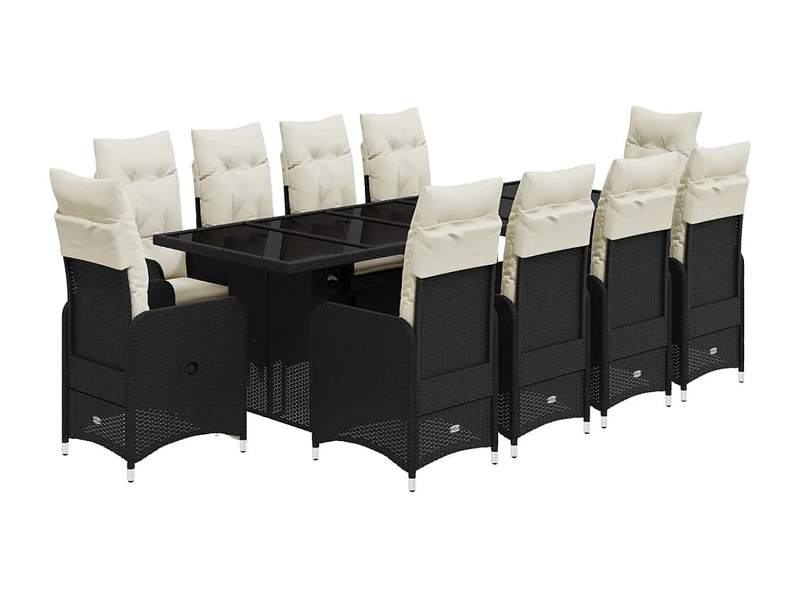 Set da Bistrò da Giardino 11 pz con Cuscini Nero in Polyrattan