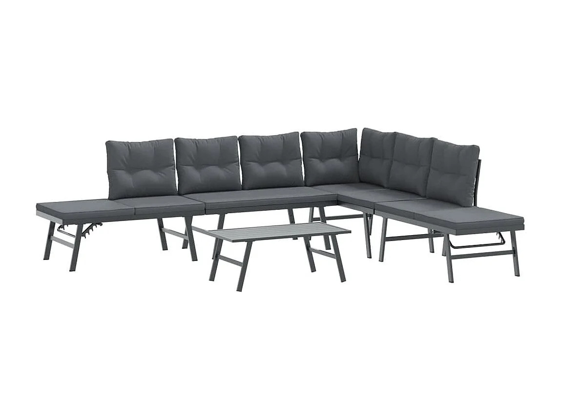 5 pcs bancos de jardim com almofadões aço revestido a pó preto