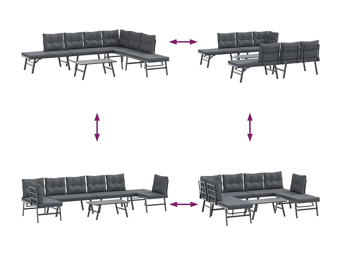 5 pcs bancos de jardim com almofadões aço revestido a pó preto