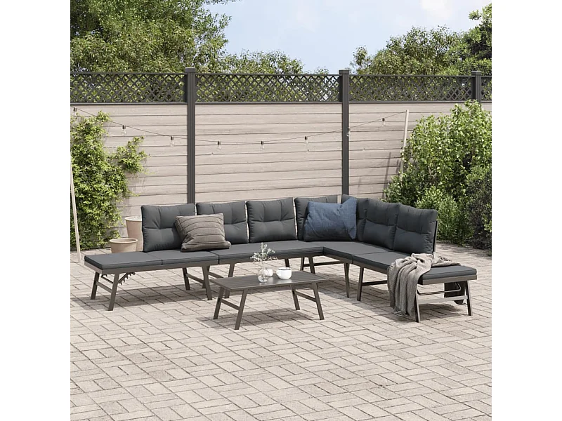 5 pcs bancos de jardim com almofadões aço revestido a pó preto